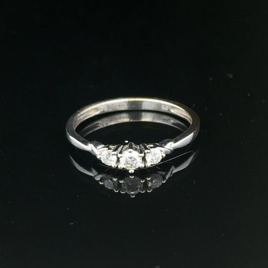 9ct white gold diamond ring size Q1/2 with sparkling diamonds, elegant jewelry piece showcasing fine craftsmanship.