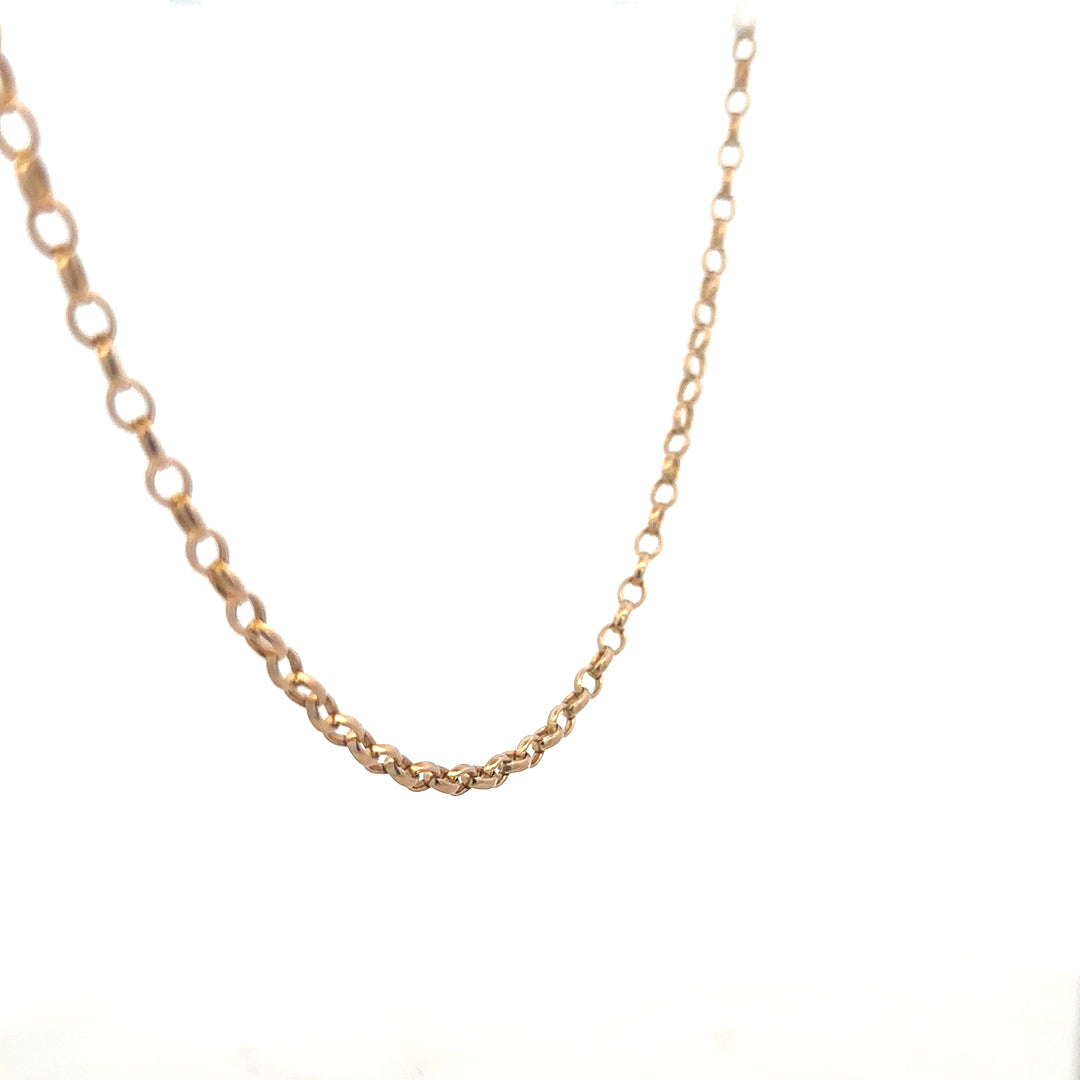 9ct yellow gold belcher chain weighing 11.1g, featuring interlinked round links, crafted by Reeves and Sons.
