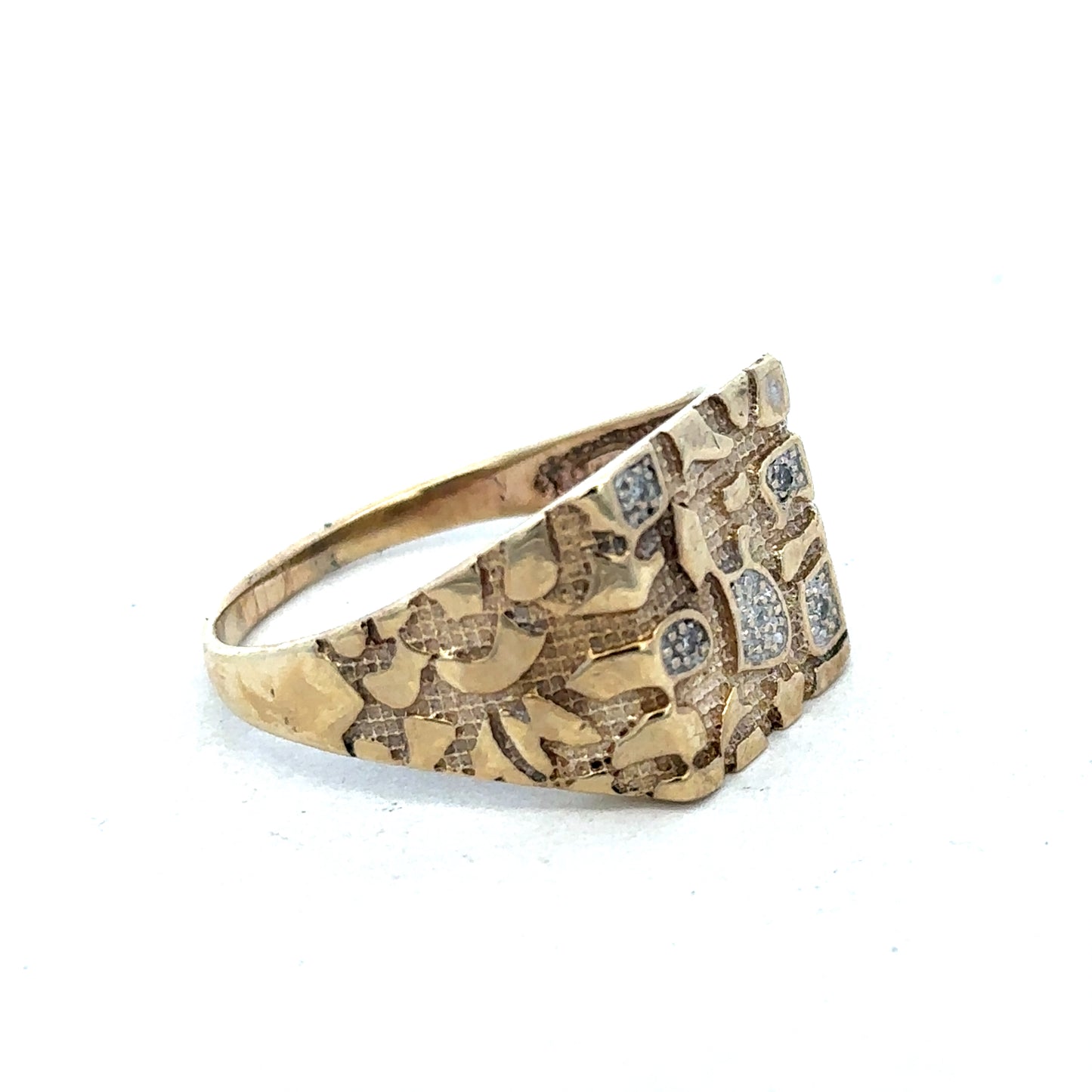 9ct yellow gold diamond ring size Z by Reeves and Sons, featuring sparkling diamonds and a polished band.