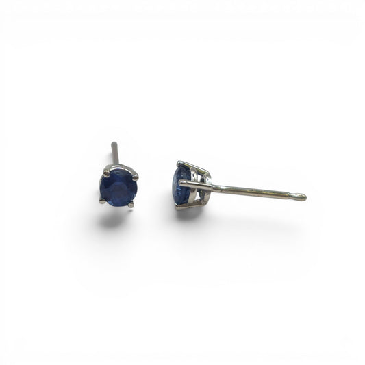 14ct white gold sapphire stud earrings with round blue sapphires, featuring a classic design by Reeves and Sons.