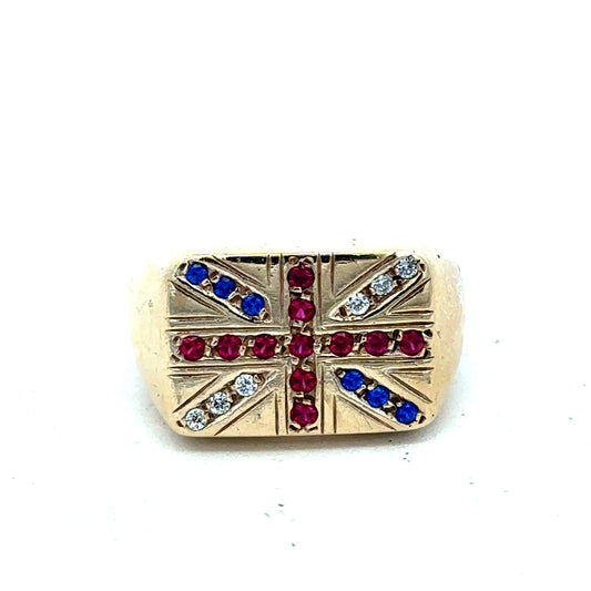 9ct yellow gold signet ring in size Q1/2 by Reeves and Sons, featuring a polished smooth surface and classic design.