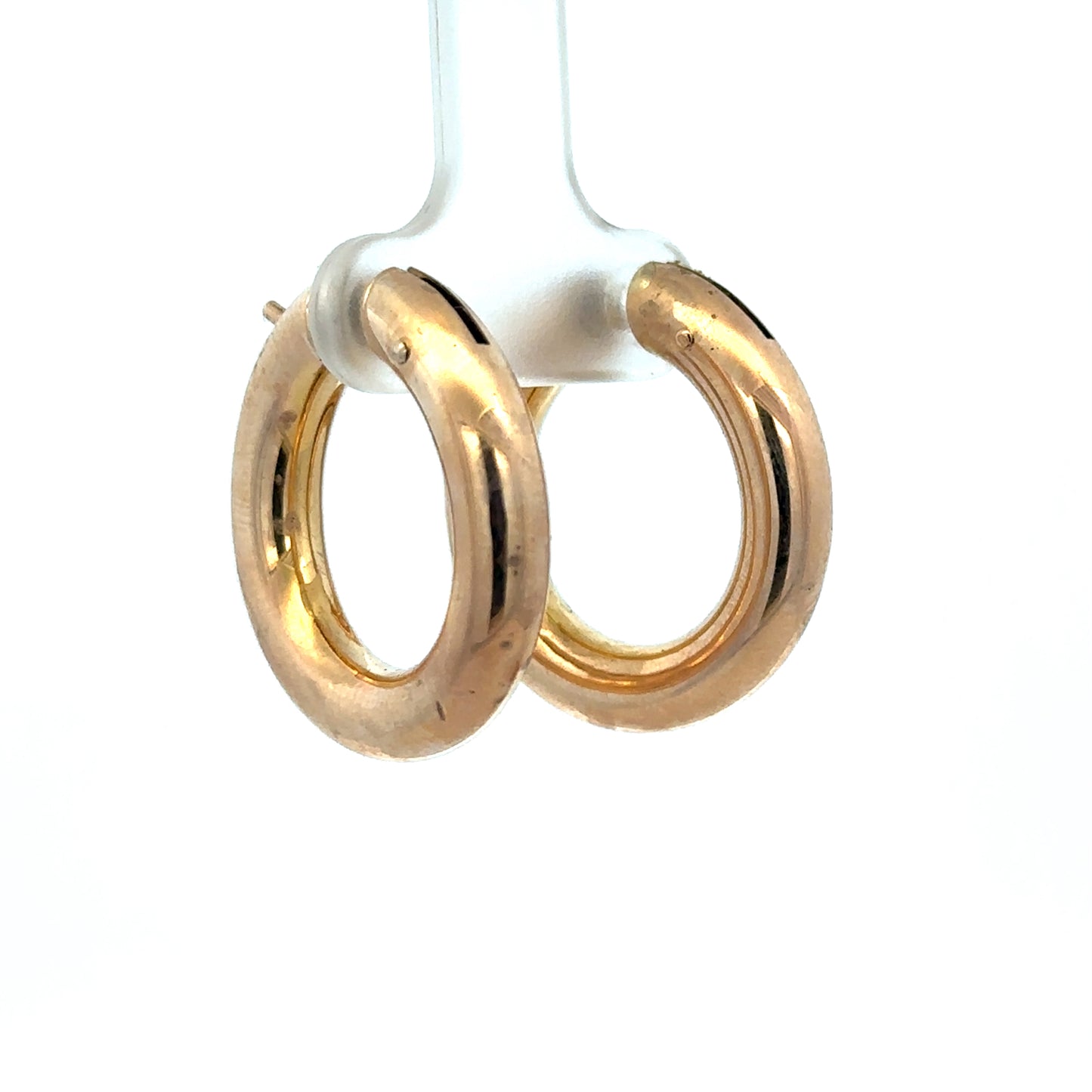 Reeves and Sons 9ct yellow gold hoop earrings with a smooth finish, weighing 4.5g, shown in close-up.