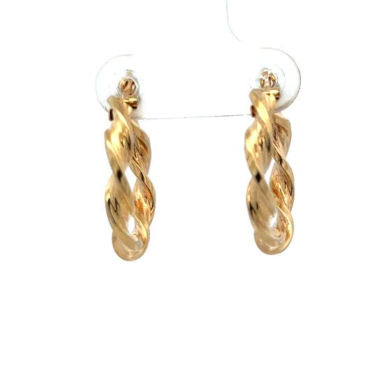 9ct yellow gold hoop earrings weighing 1.8g, Reeves and Sons jewelry, close-up of shiny, rounded hoop earrings on a white background.