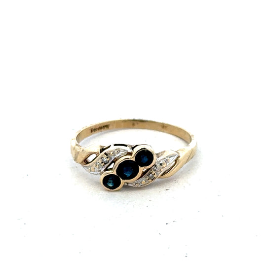 9ct yellow gold sapphire and diamond ring size L (sh25605l)