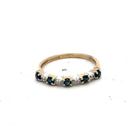 9ct yellow gold sapphire and diamond ring size M (sh26839b)