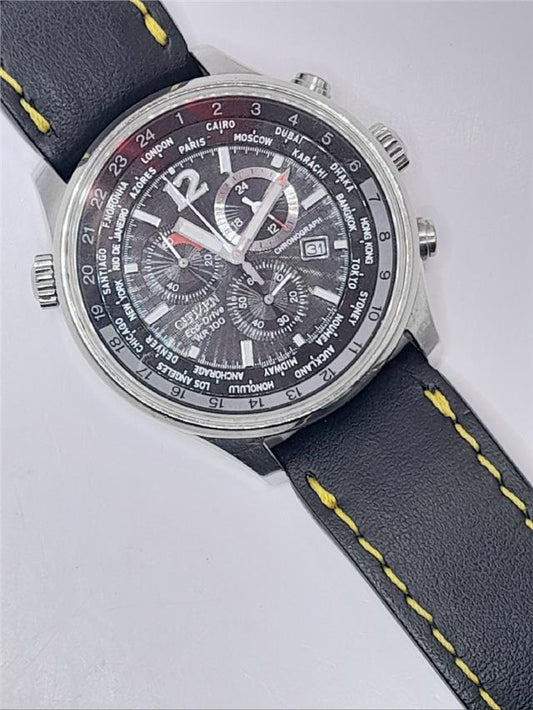 Citizen WR100 Eco-Drive watch model SH24922B with stainless steel band and black dial, shown in a detailed product image.