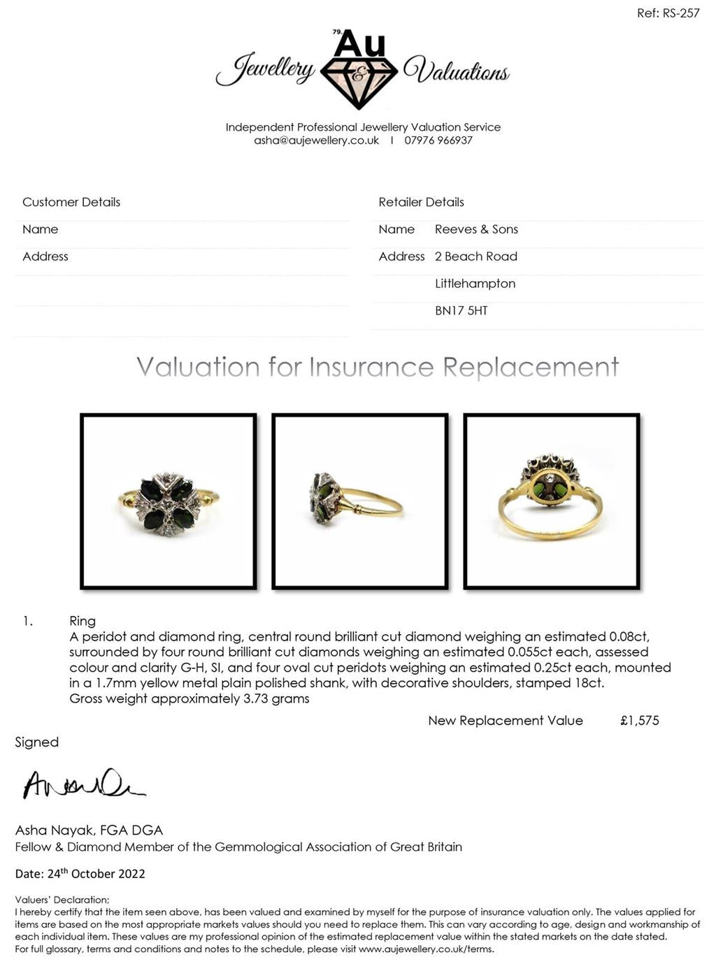 18ct gold ring featuring a 1-carat peridot gemstone and diamond accents, elegant jewelry piece with intricate design.