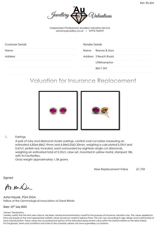 18ct ruby and diamond earrings featuring vibrant red rubies and sparkling diamonds in elegant gold settings.