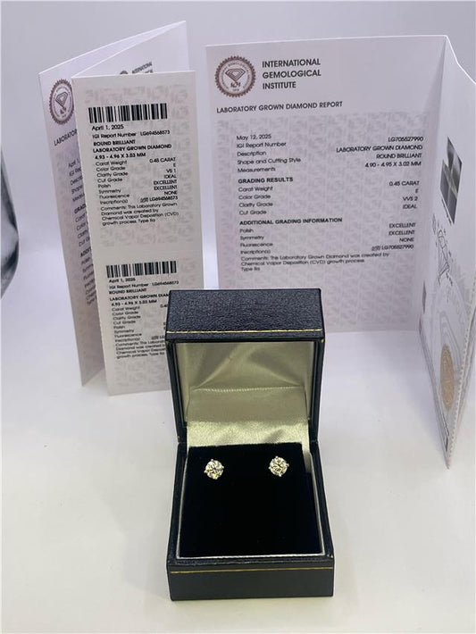 18ct white gold lab diamond earring with 0.9 carats, featuring a sparkling design and elegant craftsmanship.