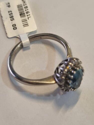 18ct white gold ring with a 1.90 carat pear-shaped topaz and 0.40 carat diamond accent, showcasing elegant jewelry design.