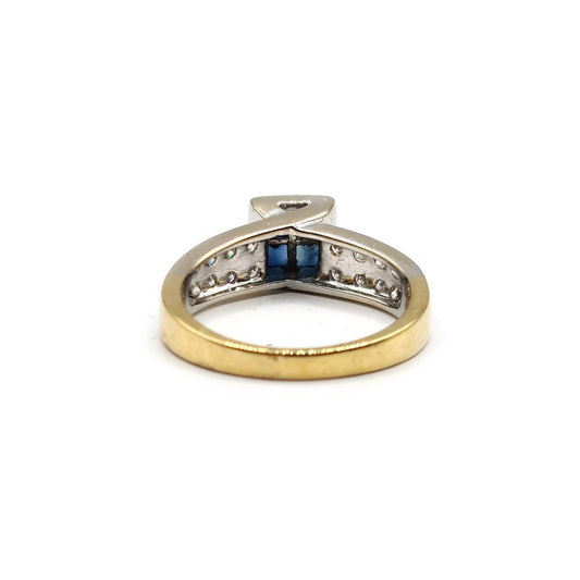 18ct yellow gold sapphire and diamond ring with a 0.60 carat sapphire and 0.70 carat diamonds, size N, elegant jewelry piece