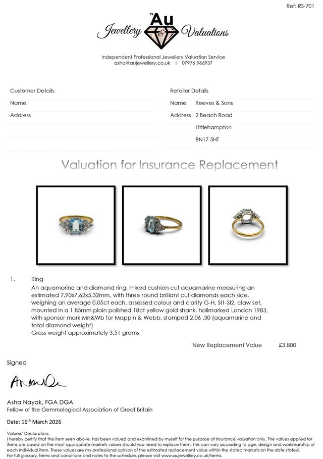 18ct yellow gold aquamarine and diamond ring with a central aquamarine gemstone and diamond accents, unbranded jewelry.