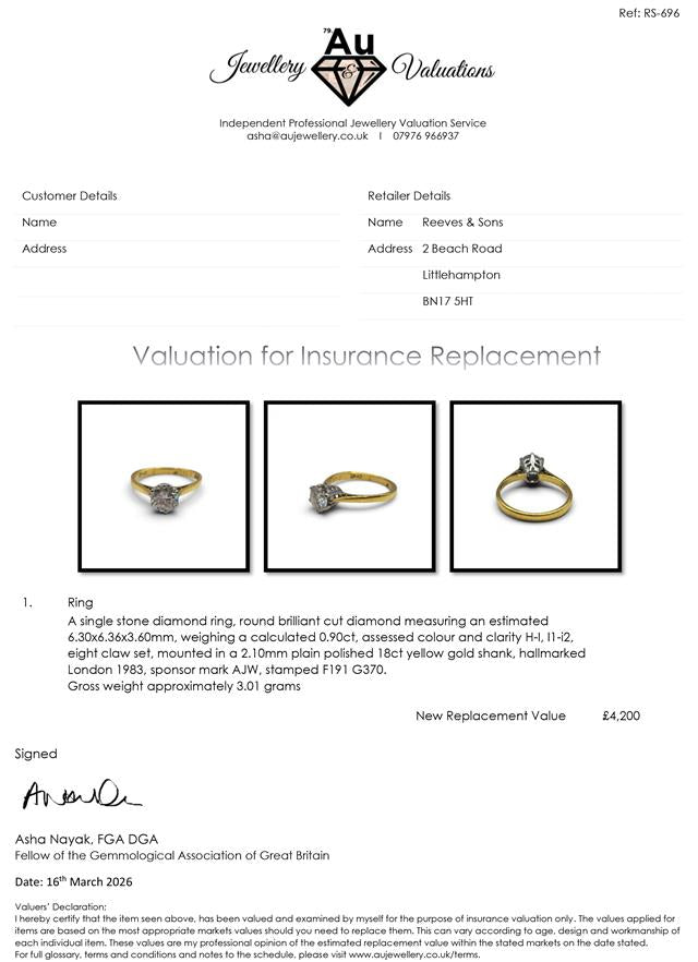 18ct yellow gold single diamond ring, unbranded, featuring a sparkling diamond set in a sleek band.
