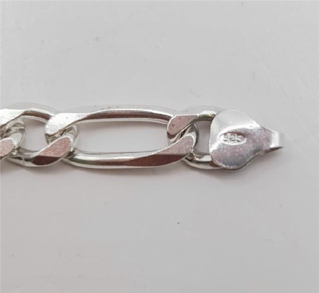 925 silver Figaro chain, 18 inch length, 37.7g, unbranded jewelry chain with intricate links, perfect for stylish accessories.