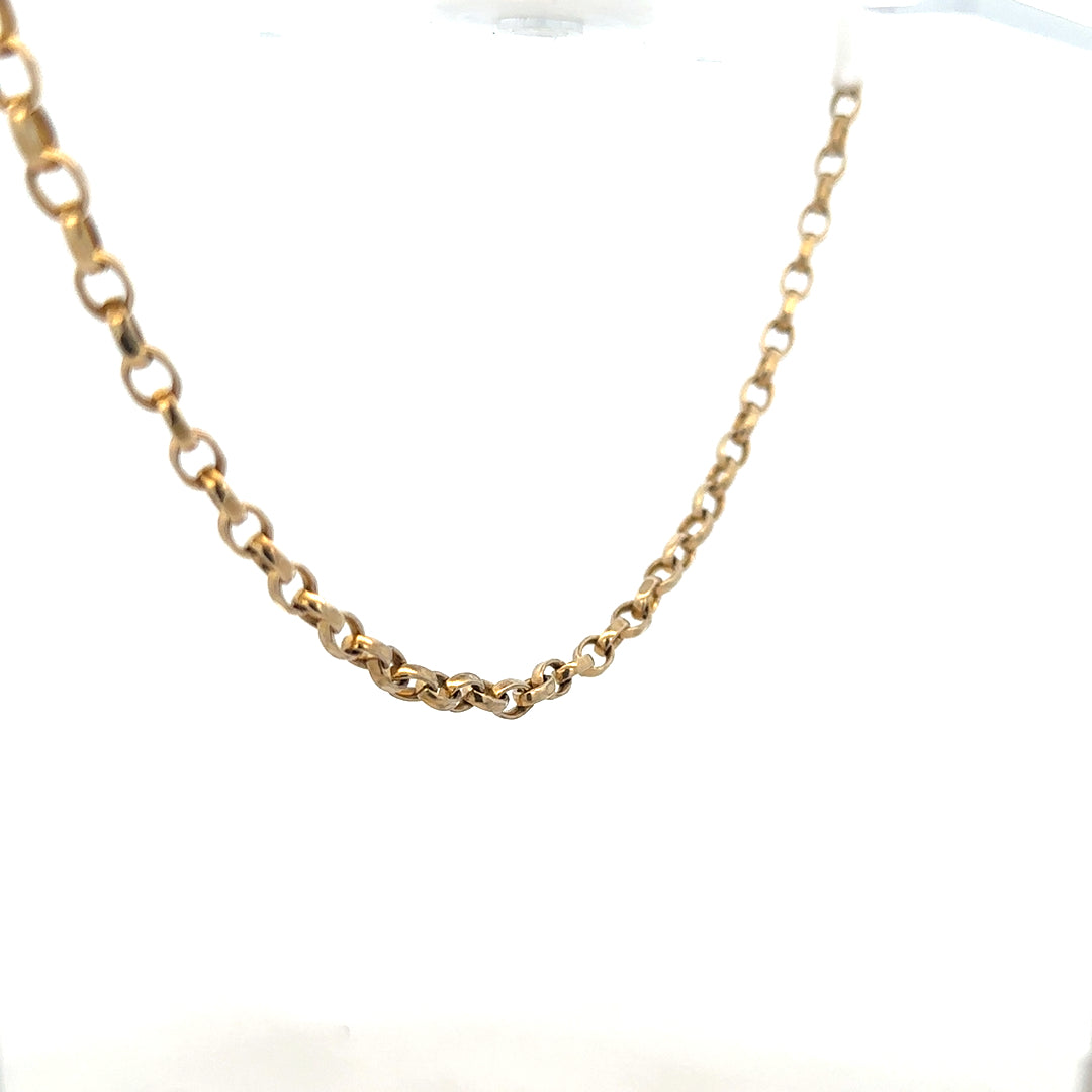 9ct yellow gold belcher chain, unbranded, with a weight of 17.3g, featuring classic link design and polished finish.