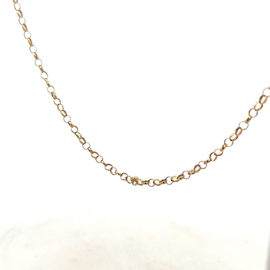 9ct yellow gold belcher chain weighing 5.2g, unbranded, with a classic linked design, shown in a close-up image.