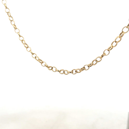 9ct yellow gold belcher chain weighing 9.5g, unbranded, with a classic linked design for elegant jewelry.