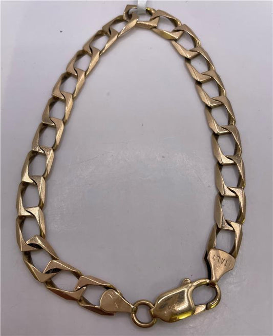 9ct yellow gold bracelet with a smooth, polished finish, featuring a classic design and secure clasp.