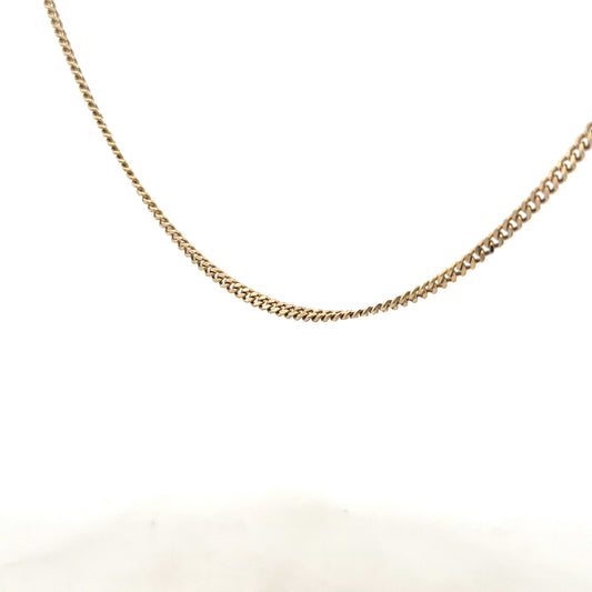 9ct yellow gold chain weighing 11g, unbranded, with a classic link design, shown in a close-up view of the jewelry.