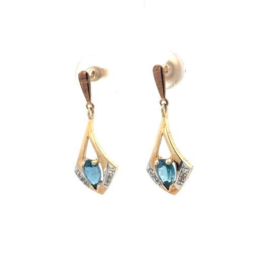9ct yellow gold diamond earrings with a delicate design, weighing 1.6g, featuring sparkling diamonds and a secure clasp.
