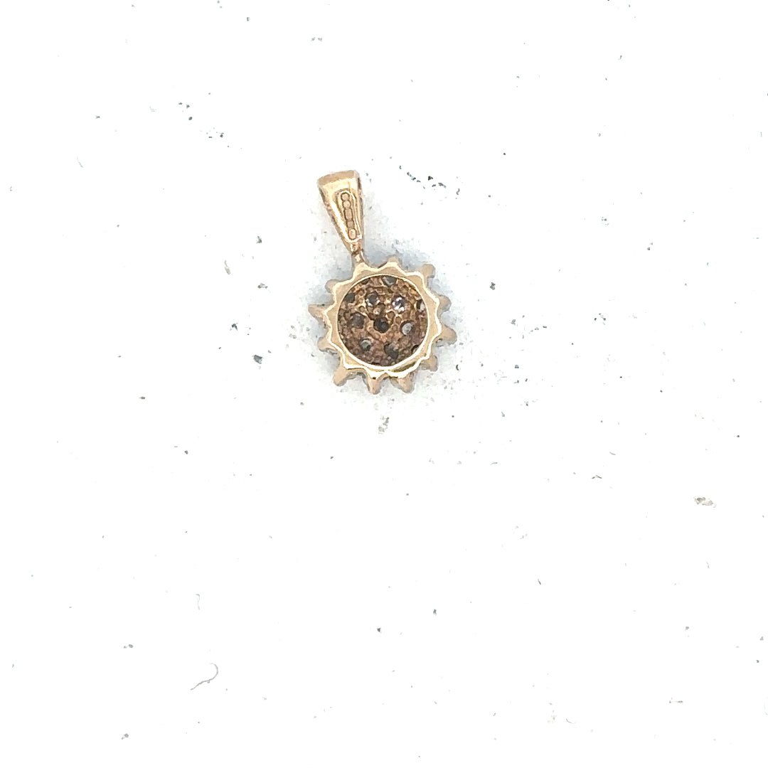 9ct yellow gold diamond pendant with a delicate design, weighing 0.6 grams, featuring sparkling diamonds for elegant jewelry.