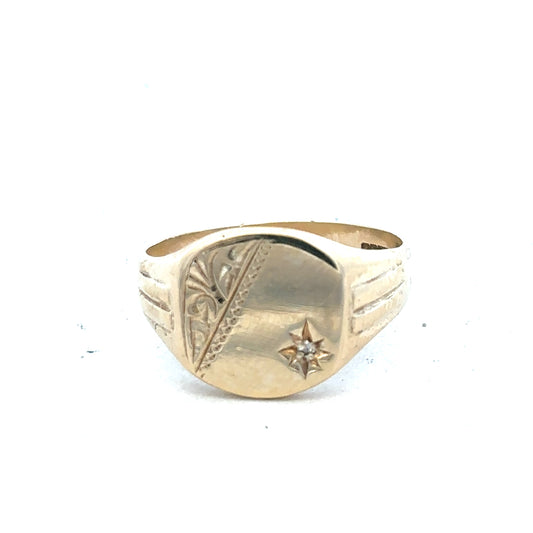 9ct yellow gold diamond ring in size T, featuring a sparkling diamond centerpiece, unbranded jewelry.