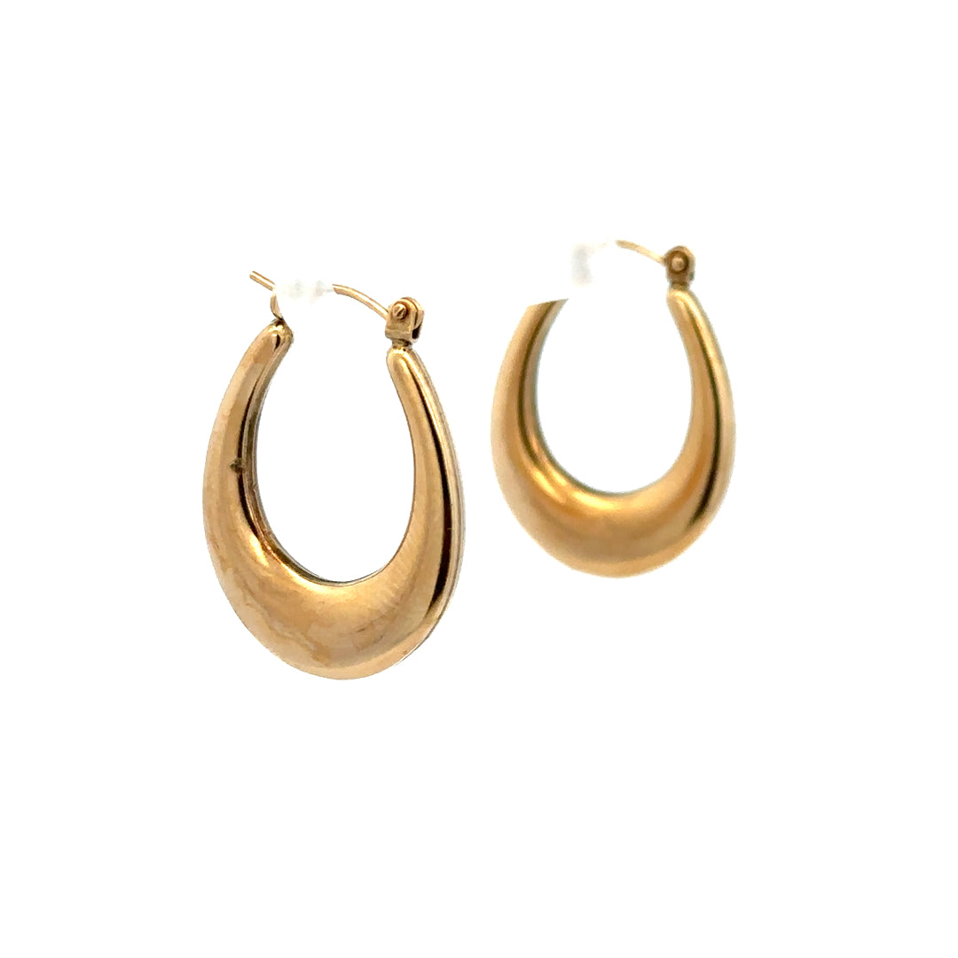 9ct yellow gold earrings weighing 1.8g, unbranded, with a classic design, shown in a close-up image.