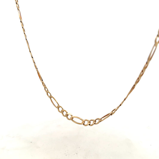 9ct yellow gold Figaro chain weighing 12.7g, showcasing its intricate link design and polished finish.