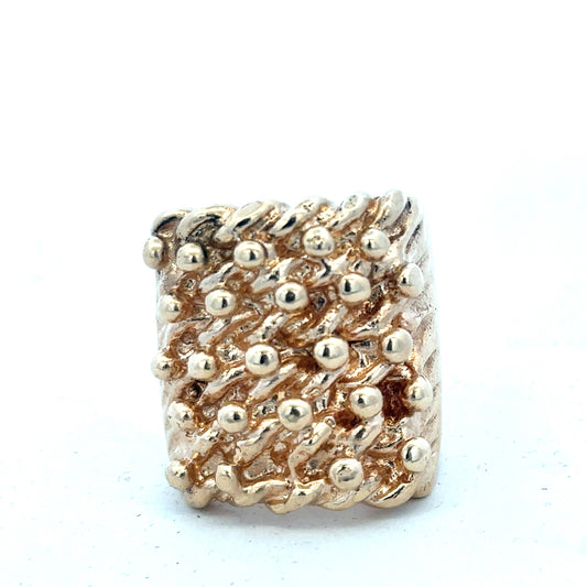 9ct yellow gold keeper ring, unbranded, showcasing a polished gold band with a secure clasp, weight 61.1 grams.