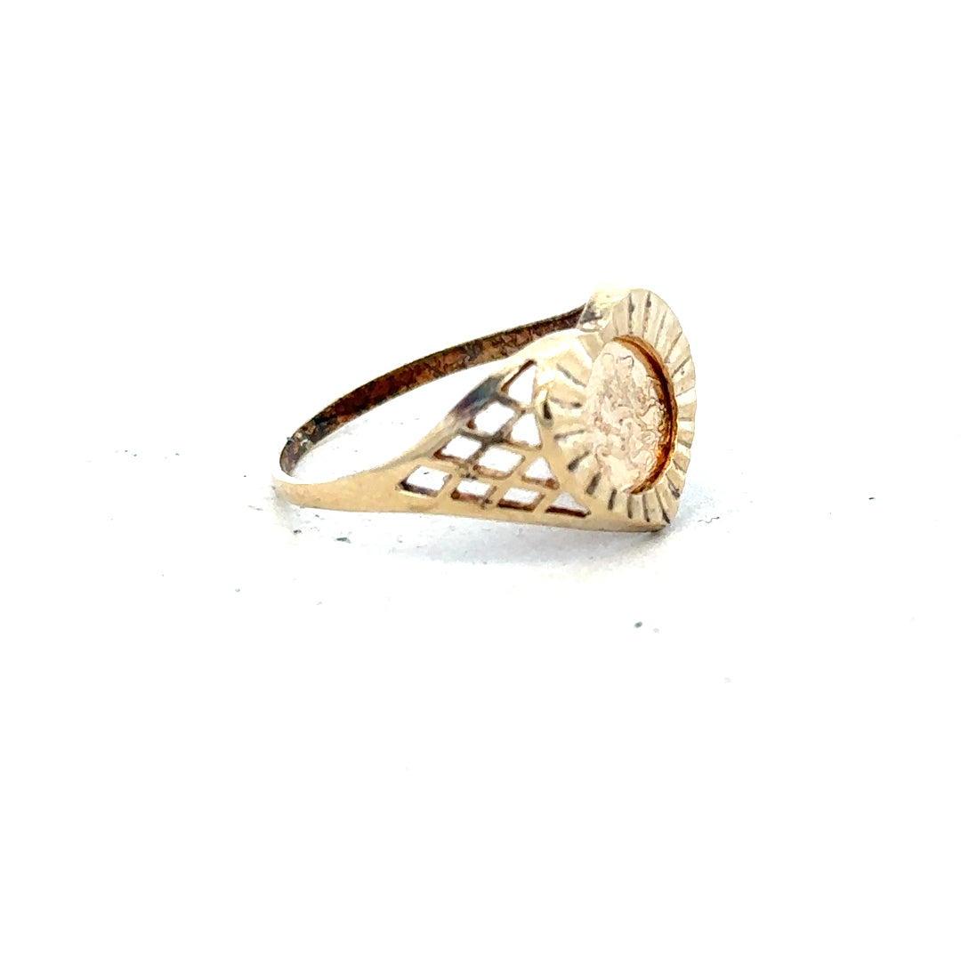 9ct yellow gold ring in size N1/2, unbranded, showcasing a smooth polished band with a classic design.