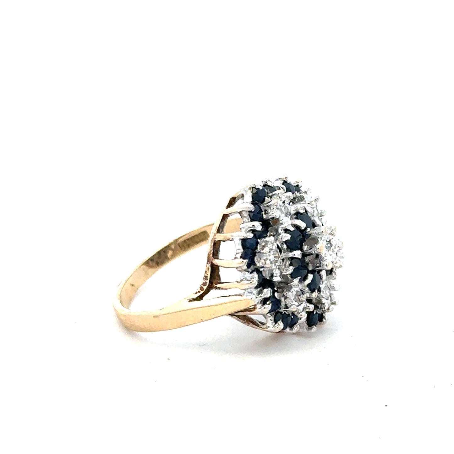 9ct yellow gold sapphire and diamond ring, size K, featuring a central sapphire gemstone with diamond accents.