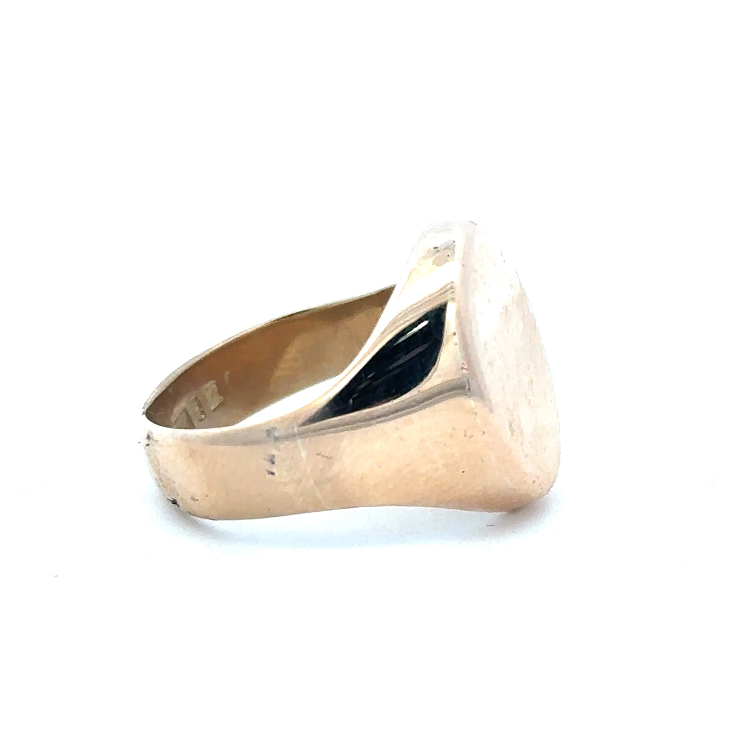 9ct yellow gold signet ring in size S1/2, unbranded, with a polished smooth surface and classic design.