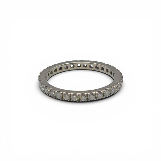 Platinum full diamond eternity ring with sparkling round-cut diamonds, designed for elegance and lasting beauty.