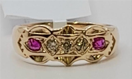 Vintage 15ct gold diamond ring in size M with intricate design, unbranded jewelry piece featuring sparkling diamonds.