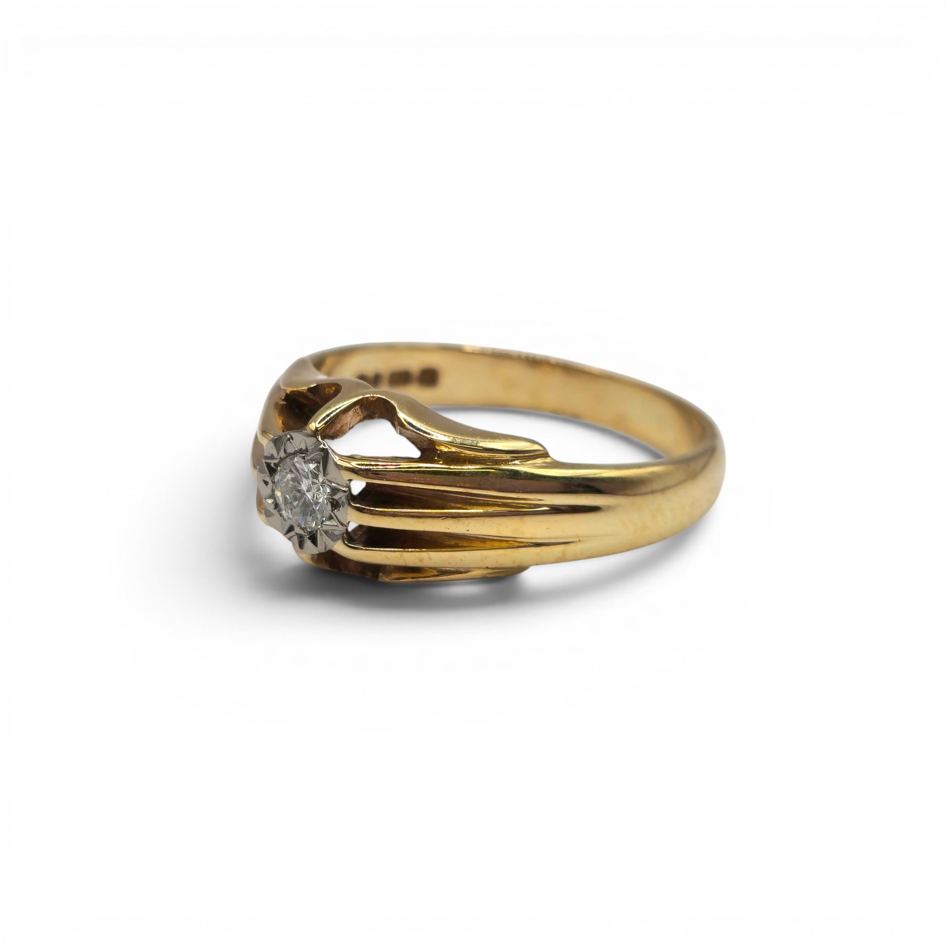 9ct yellow gold diamond ring by Reeves and Sons with sparkling diamonds, showcasing elegant jewelry design.