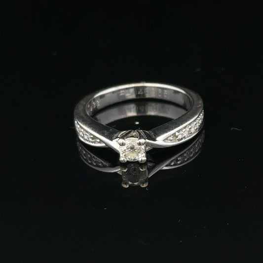 18ct white gold diamond ring with 1/3 carat total weight, size J, featuring sparkling diamonds and a sleek, elegant design.