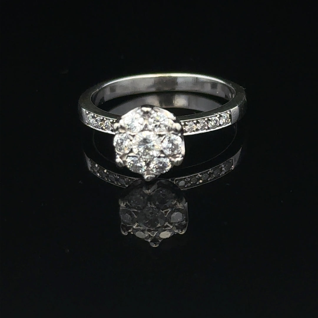 9ct white gold diamond ring in size M with intricate band design, weighing 3.2g, unbranded jewelry accessory
