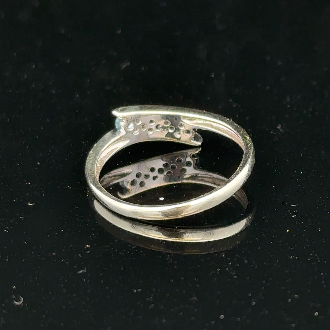 9ct white gold diamond ring size N1/2 with sparkling diamonds, showcasing elegant jewelry design.