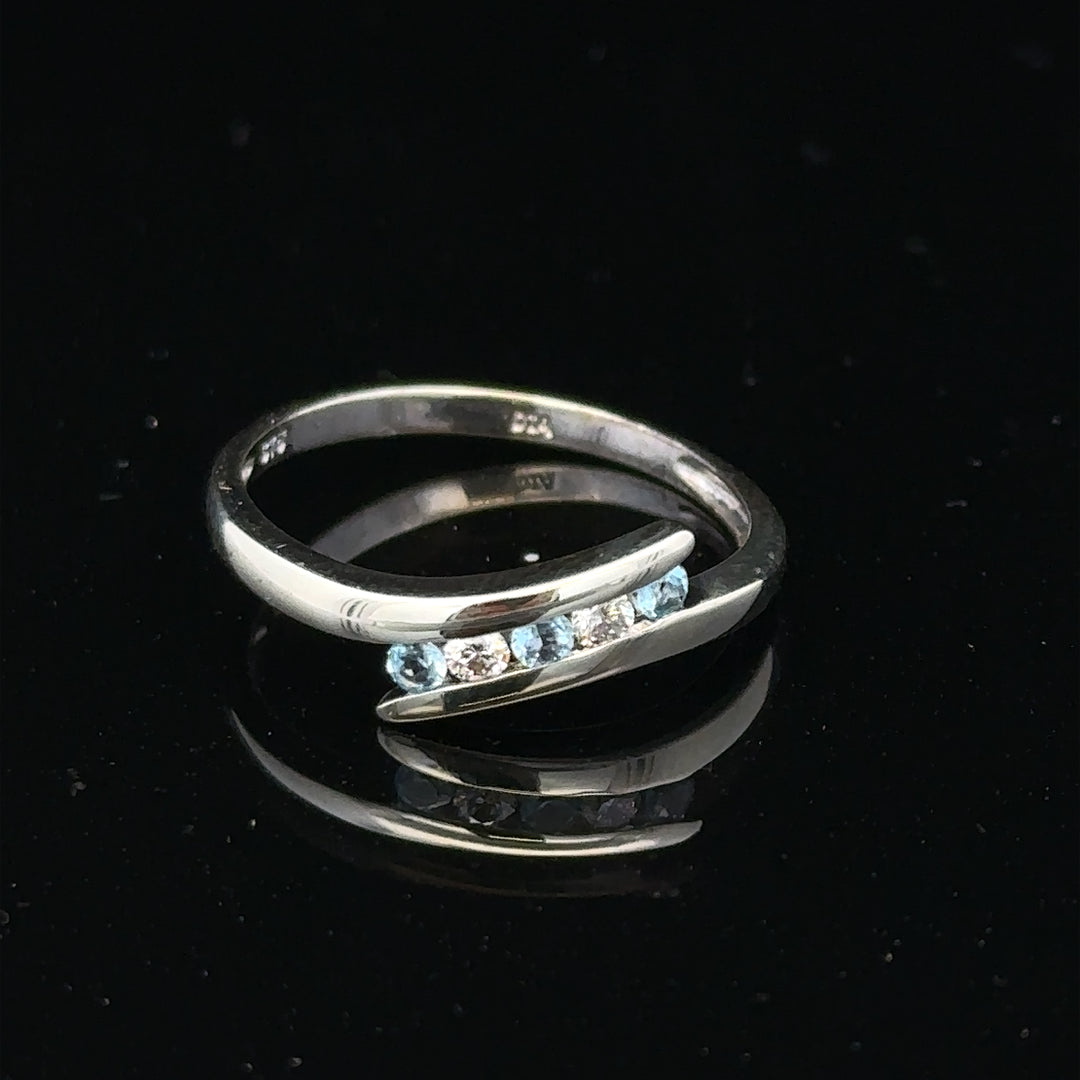 9ct white gold diamond ring size N1/2 with sparkling diamonds, featuring a sleek and elegant design.
