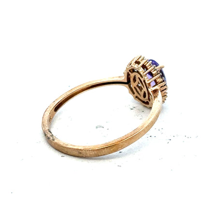 9ct yellow gold diamond ring in size T with sparkling diamonds, unbranded, showcasing intricate gold band design.