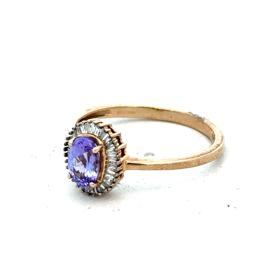 9ct yellow gold diamond ring size T with sparkling diamonds, unbranded jewelry accessory on a white background.