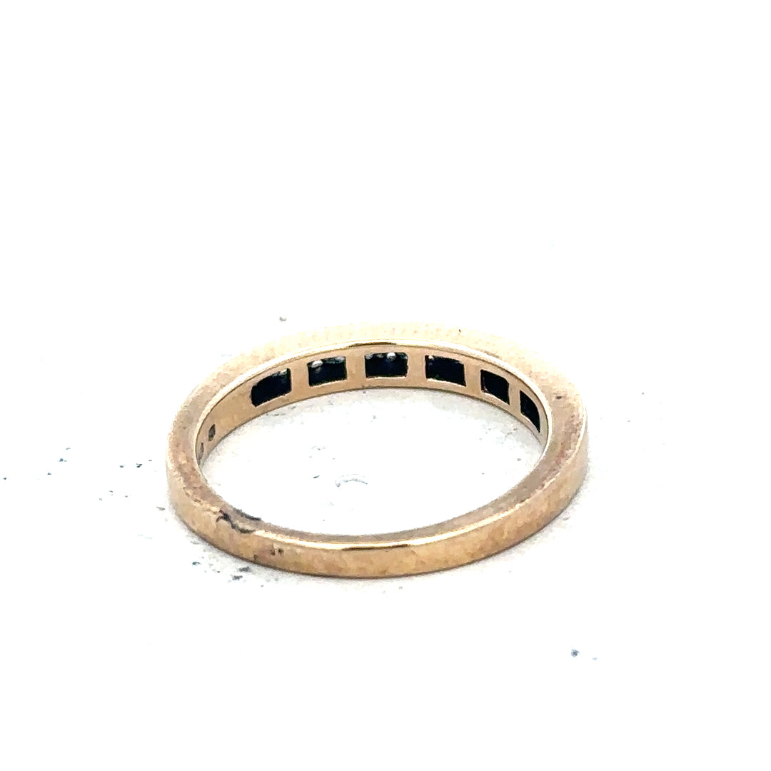 9ct yellow gold diamond ring with 1/4 carat total weight, size J1/2, featuring sparkling diamonds and a polished band.