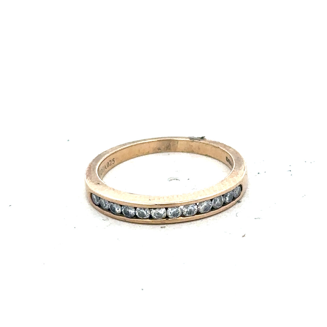 9ct yellow gold diamond ring with 1/4 carat center stone, size J1/2, featuring a classic design and sparkling diamonds.