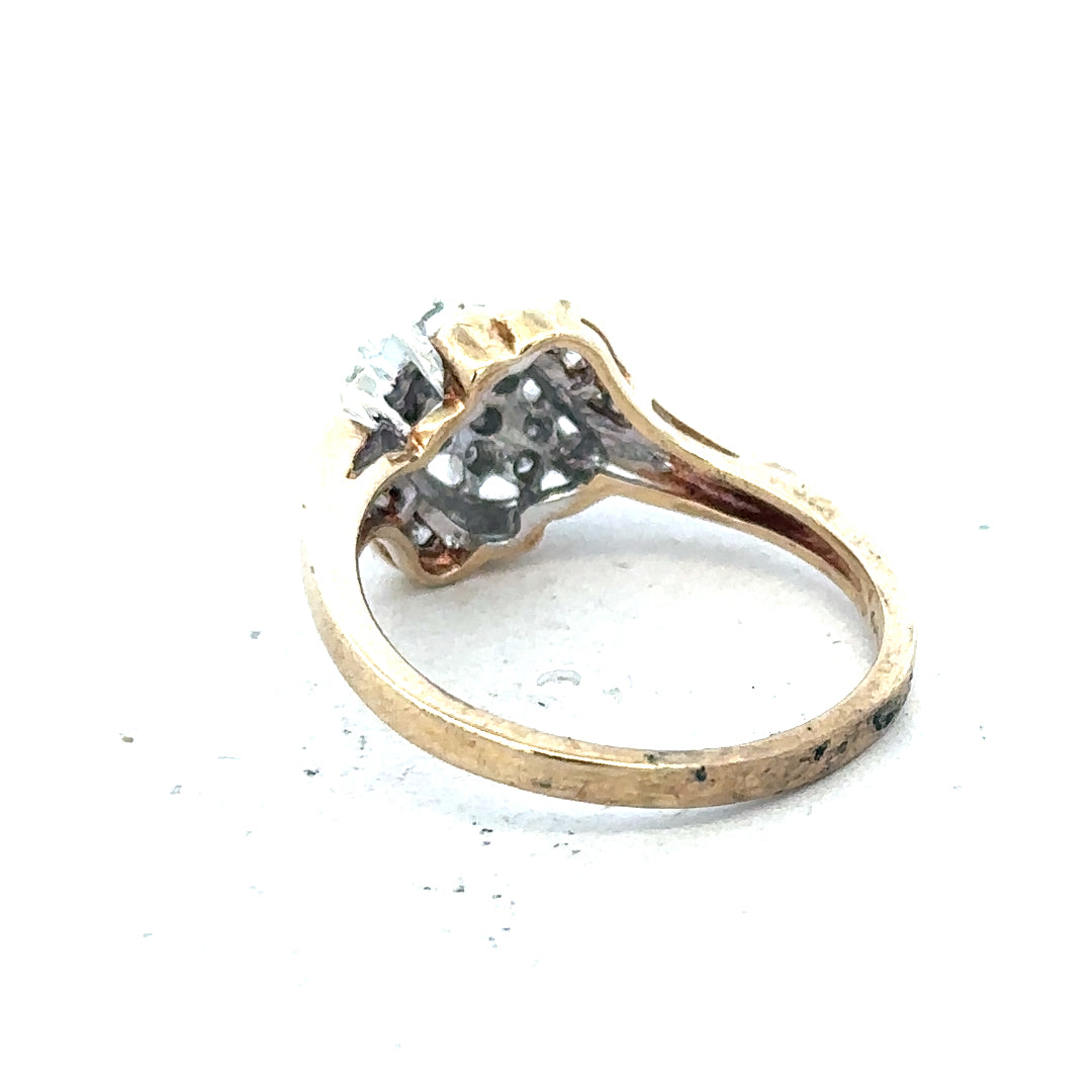 9ct yellow gold diamond ring with 0.26 carat accent, size P, featuring a sparkling central diamond and elegant band design.
