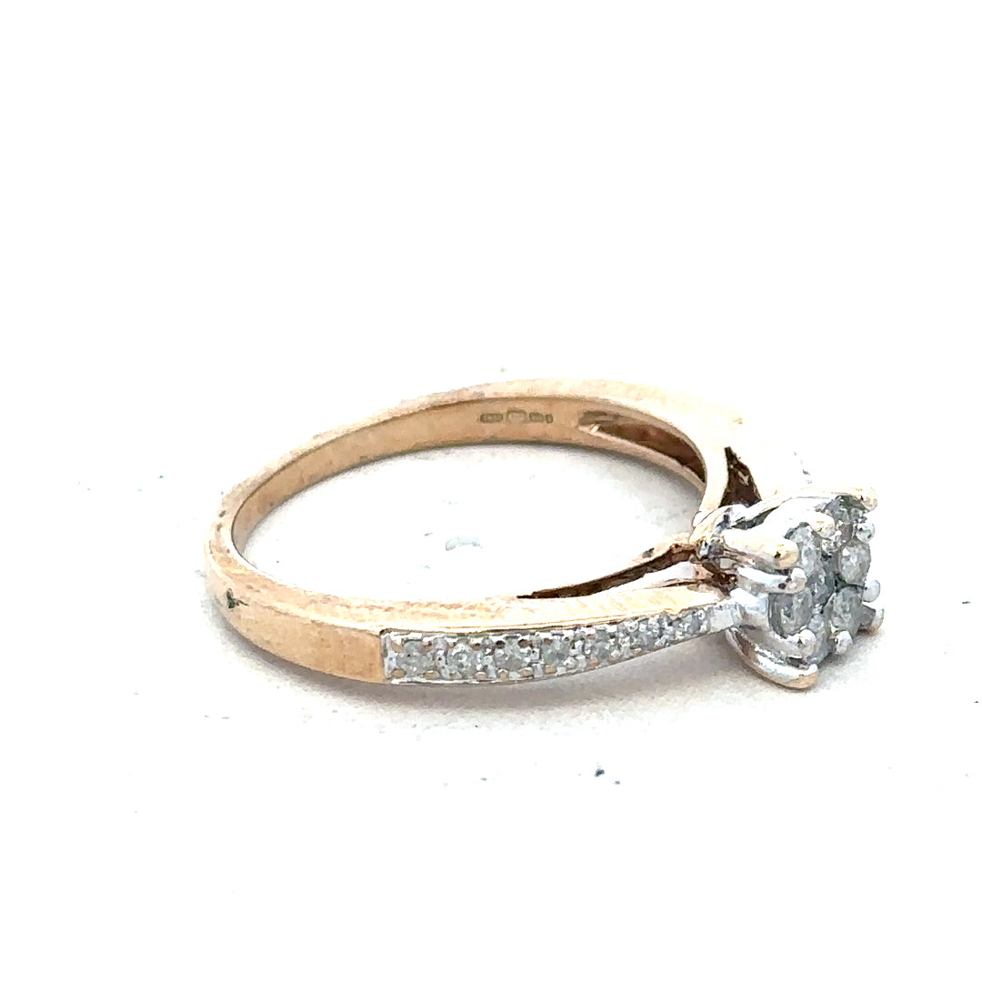 9ct yellow gold diamond ring size P, unbranded, featuring a sparkling diamond setting and a polished gold band.