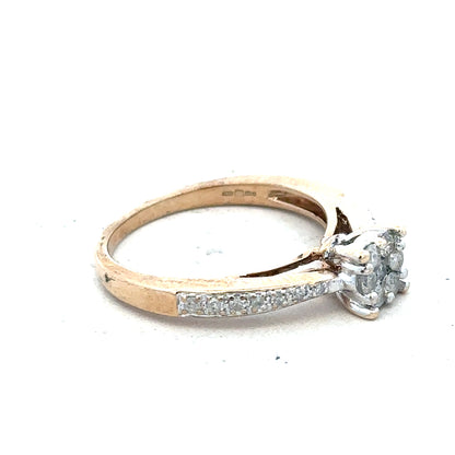 9ct yellow gold diamond ring size P, unbranded, featuring a sparkling diamond setting and a polished gold band.