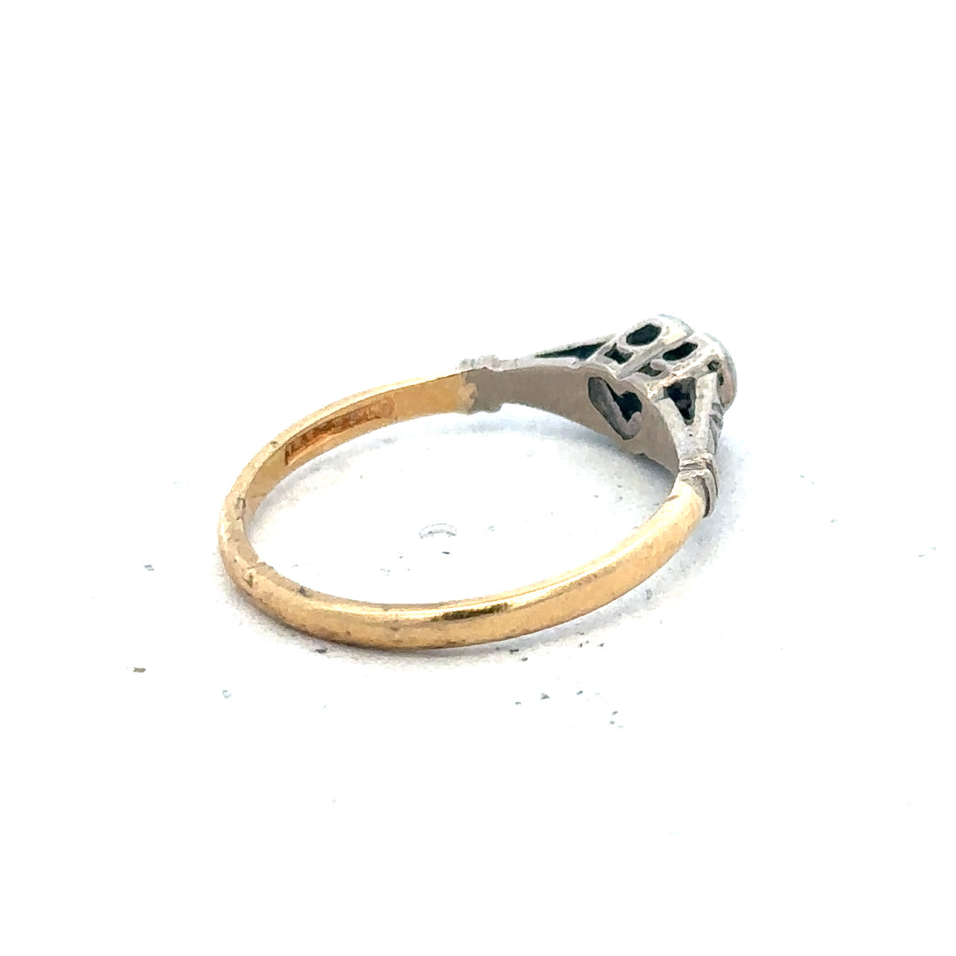 18ct yellow gold diamond ring in size N with sparkling diamonds, unbranded jewelry piece displayed against a neutral background.