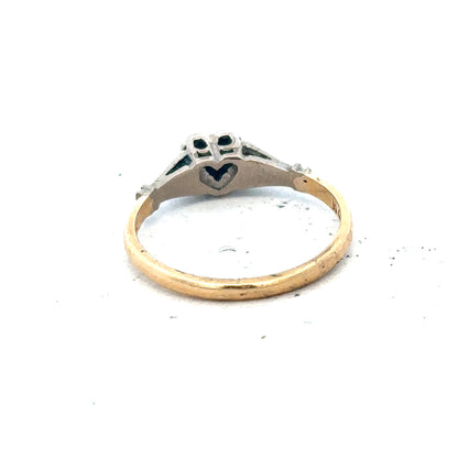 18ct yellow gold diamond ring in size N with sparkling diamonds, showcasing elegant craftsmanship and a polished finish.
