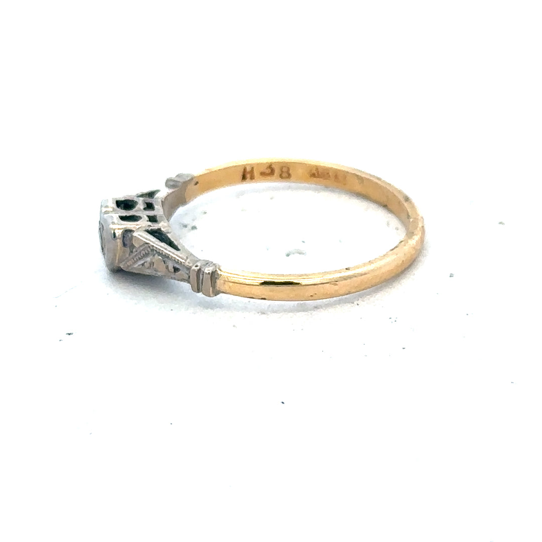 18ct yellow gold diamond ring in size N with a detailed band design, unbranded, featuring sparkling diamonds.