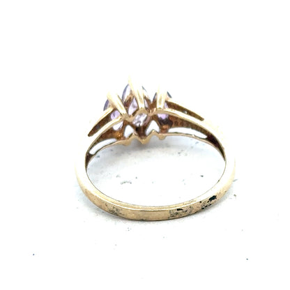 9ct yellow gold amethyst and diamond ring with a purple gemstone and sparkling accents, size P, unbranded jewelry.